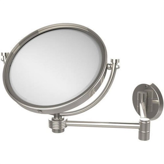 8 Inch Wall Mounted Extending Make-Up Mirror with Grooved Accents - Polished Nickel / 2X