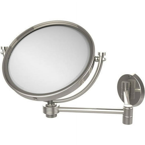 8 Inch Wall Mounted Extending Make-Up Mirror with Grooved Accents - Polished Nickel / 3X