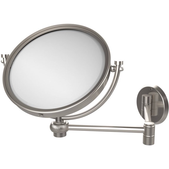 8 Inch Wall Mounted Extending Make-Up Mirror with Twisted Accents - Satin Nickel / 2X