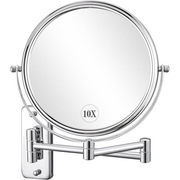 8 Inch Wall Mounted Magnifying Mirror with 10x Magnification, Double Sided Vanity Makeup for Bathroom, Chrome Finished