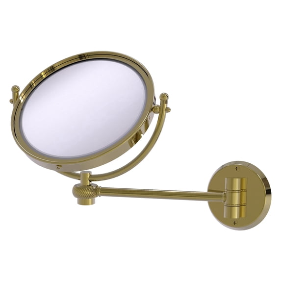 8 Inch Wall Mounted Make-Up Mirror with Twisted Accents - Unlacquered Brass / 4X