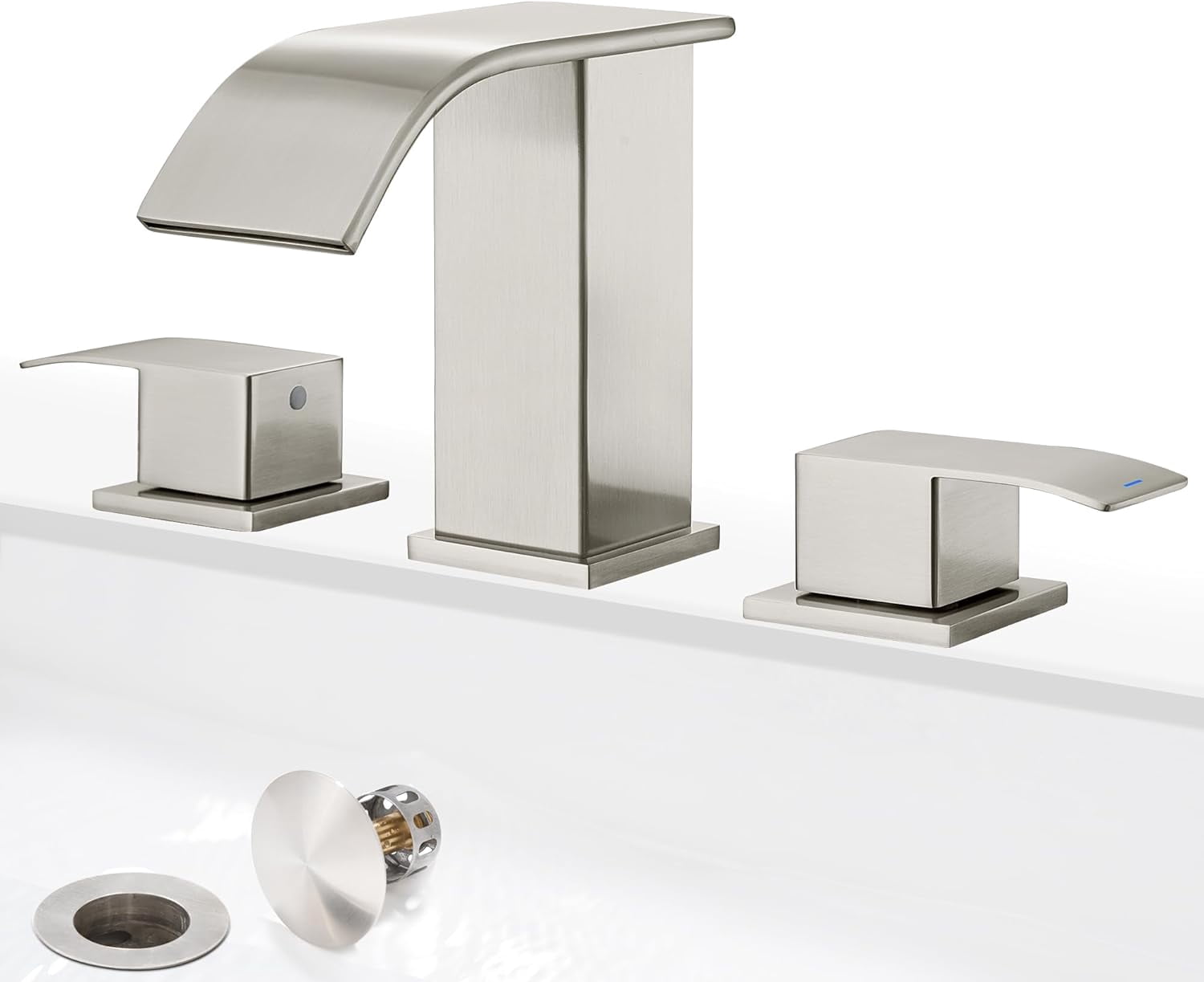 8 Inch Waterfall Bathroom Faucets 3 Hole - Brushed Nickel Widespread ...