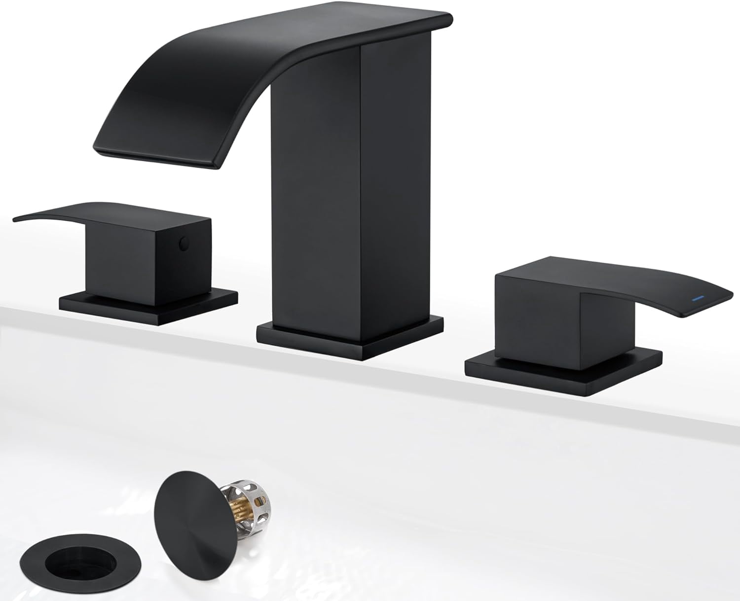 8 Inch Waterfall Bathroom Faucets 3 Hole - Matte Black Widespread ...