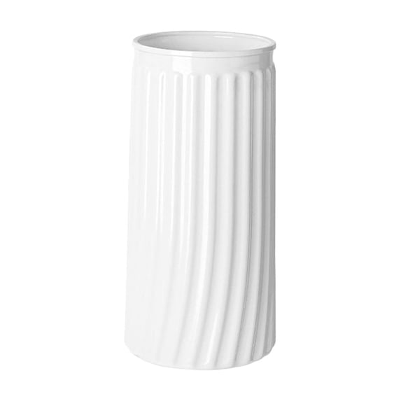 8 Inch White Ribbed Glass Flower Vase, Modern Textured Decor Vessel, Elegant Centerpiece Supply for Living Room Dining Table Bathroom Office Wedding Bouquet Display
