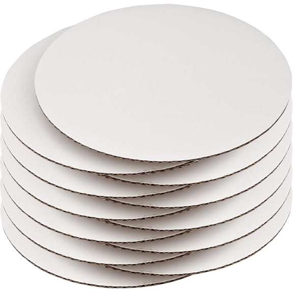 8 Inch White Round Cake Boards - Circle Cardboard Base, Sturdy Corrugated, Disposable Plates 12-Pack