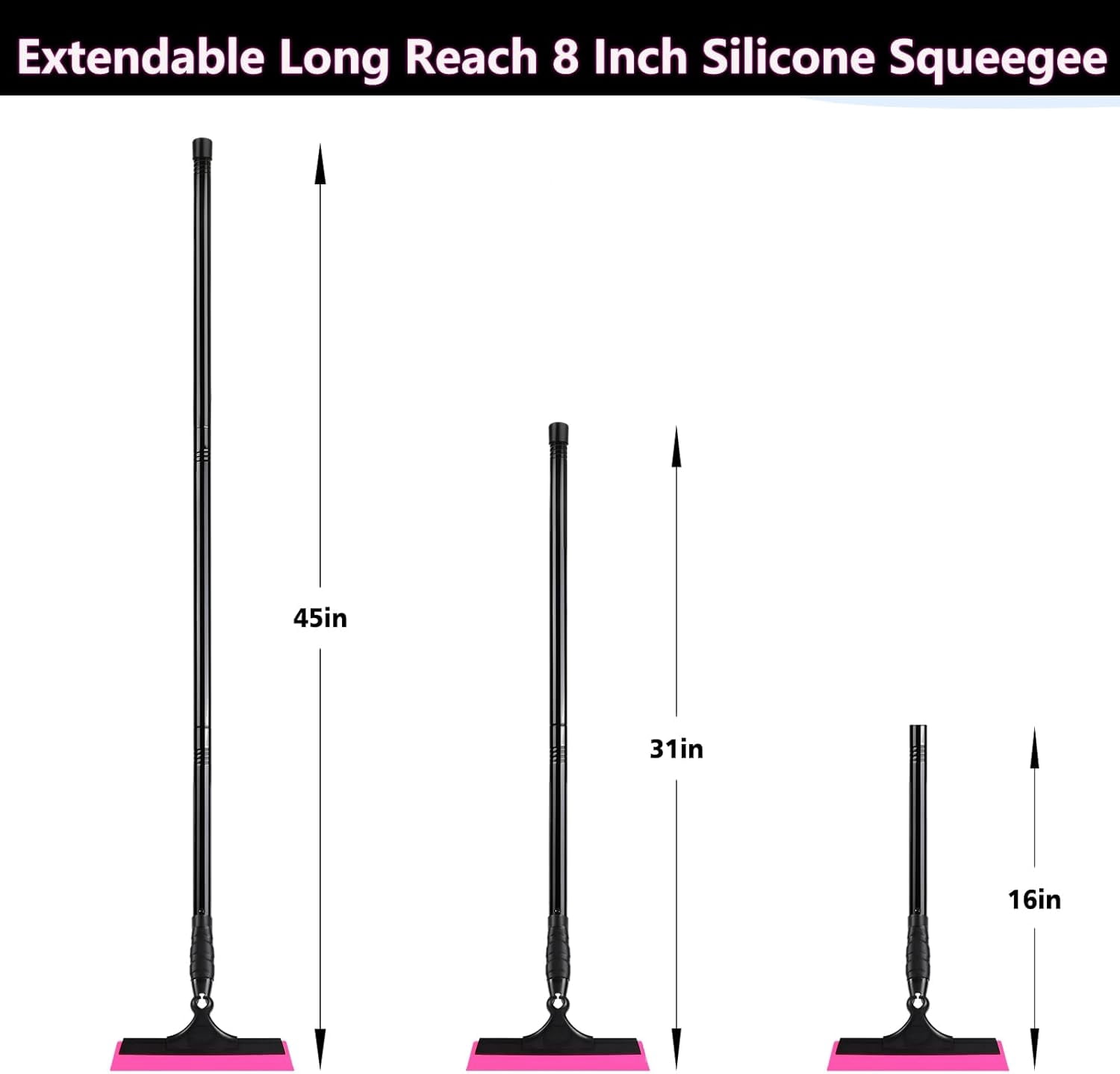 8 Inch Wide Silicone Blade Window Squeegee 16‘’ -45 ‘’ Long Handle ...