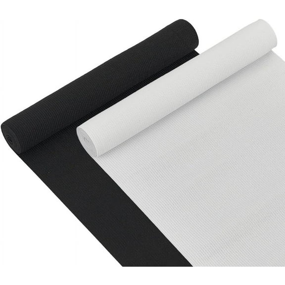 8-Inch Wide by 2-Yard Flat Elastic Black and White Heavy Stretch Knit for Sewing Project for DIY