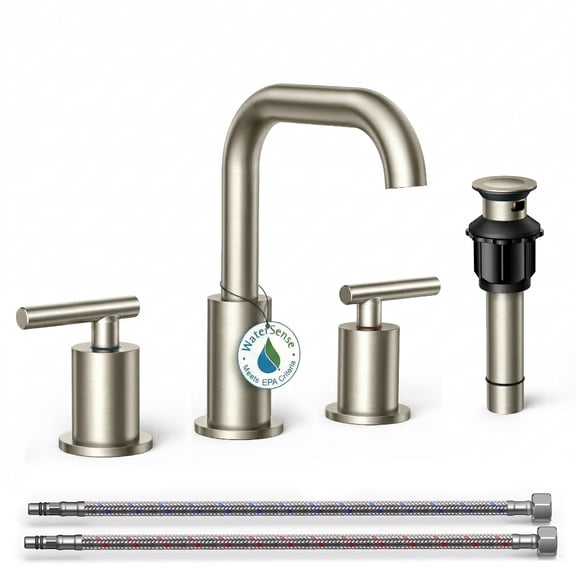 TVOFEK 8 inch Bathroom Faucet 3 Hole, Brushed Nickel Vanity Faucet with Metal Pop-Up Drain and Aerator for Restroom Lavatory RV Basin