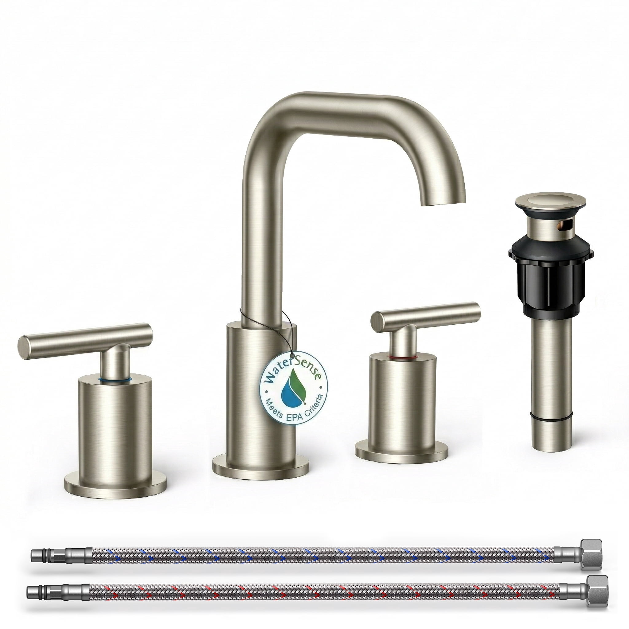 TVOFEK 8 inch Bathroom Faucet 3 Hole, Brushed Nickel Vanity Faucet with Metal Pop-Up Drain and Aerator for Restroom Lavatory RV Basin