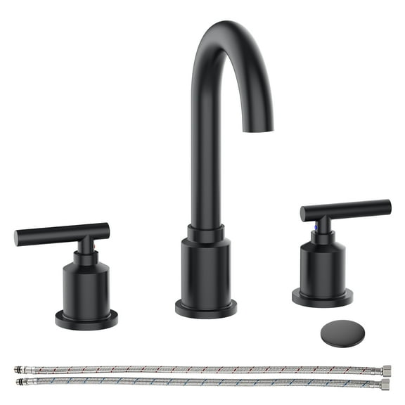 8 Inch Widespread Bathroom Faucet - Brushed Nickel Finish with Drain Assembly, black