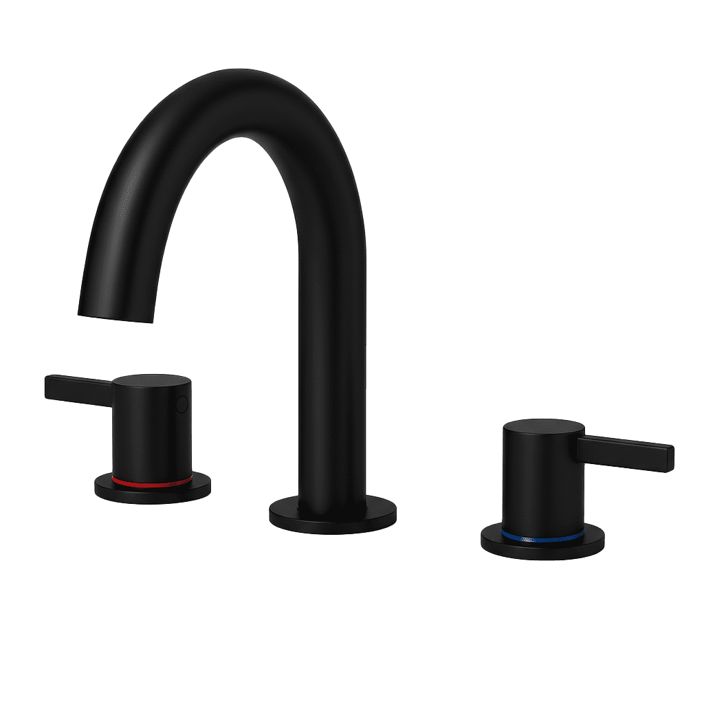 8 Inch Widespread Bathroom Faucet Matte Black 2 Handle 3 Hole with 360 °   Rotating Spout and Pop-Up Drain  LJH