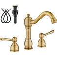 thumbnail image 1 of 8 Inch Widespread Bathroom Faucets for Sink 3 Hole 2 Lever Handle Deck Mount with Pop Up Drain Hot and Cold Water Supply Lines Antique Brass, 1 of 9
