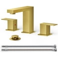 thumbnail image 1 of 8 Inch Widespread Gold Bathroom Faucet 3 Hole, 2 Handle Gold Sink Faucet Bathroom Vanity for 6-12 Inch Center Sink with Metal Pop-up Drain and 24" CUPC Supply Line, and Water Saving Spare Aerator, 1 of 15