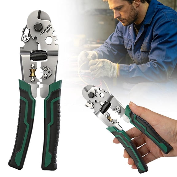 8 Inch Wire Rope Cutter Pliers, Multi-Function Cable Cutting Tool with Wire Stripper, Built-in Wrenches 4mm 5mm 8mm for DIY