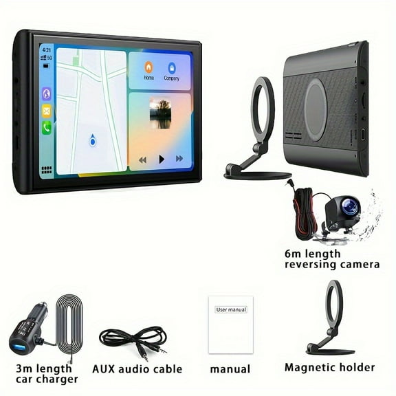 8-Inch Wireless Car Navigation with Carplay & for Android Auto - HD Touchscreen, Magnetic Mount, Wireless, Mirror Link, FM Radio, AUX/USB/TF Card Slots, Backup Camera for Cars