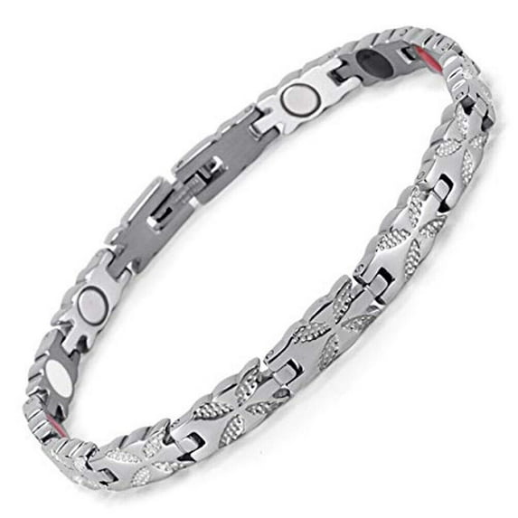 8" Inch Womens Magnetic Stainless Steel Bracelet Ladies All Silver w Fancy Box