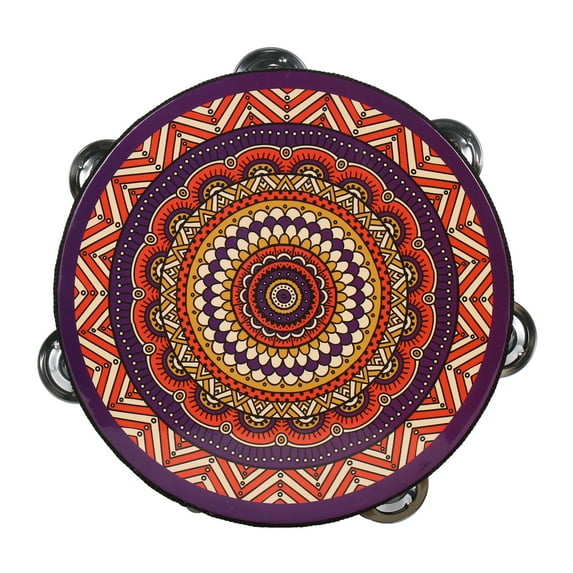 8-Inch Wooden Handheld Tambourine with Double Row 12 Metal Jingles - Musical Percussion Instrument for Kids, Adults, Church, KTV, Parties