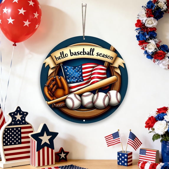 8 Inch Wooden Patriotic Welcome Sign,4th of July American Flag Front Door Hanging Decor,Independence Day Wall Plaque for Porch,Entryway,Patio,Farmhouse