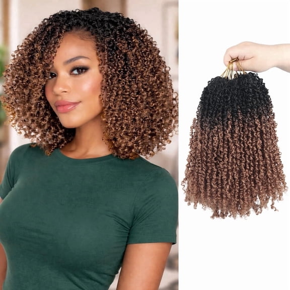 8 inch Yanky Twist Crochet Hair for Black Women, 8 Packs Yaki Hair Micro Spring Braids,Pre-looped Passion Twist Brown Senegalese with Curls Crochet Synthetic Hair Extensions(1B-30)