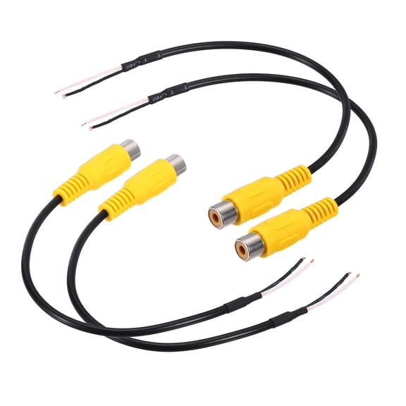 8 Inch Yellow RCA Female Plug Jack Connector Adapter to Bare Wire Open End Audio Video RCA Cable Pack of 4