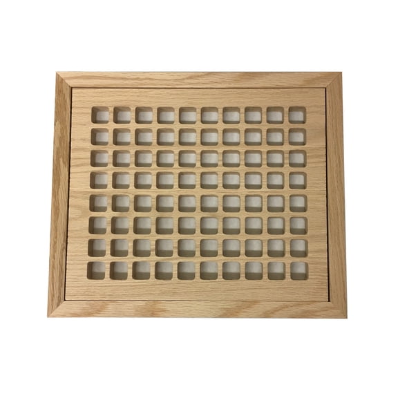 8 Inch x 10 Inch Red Oak Hardwood Vent Floor Register Flush Mount with Frame, Eggcrate Style, Unfinished