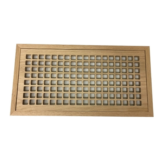 8 Inch x 18 Inch Red Oak Hardwood Vent Floor Register Flush Mount with Frame, Eggcrate Style, Unfinished