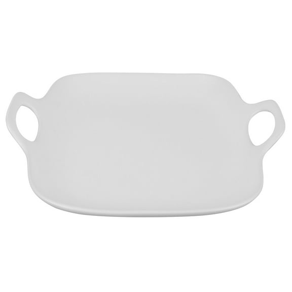 ULTNICE 8 Inch Simple Ceramic Dessert Cake Plate Porcelain Fruit Serving Tray with Double Handles for Home Kitchen (White)