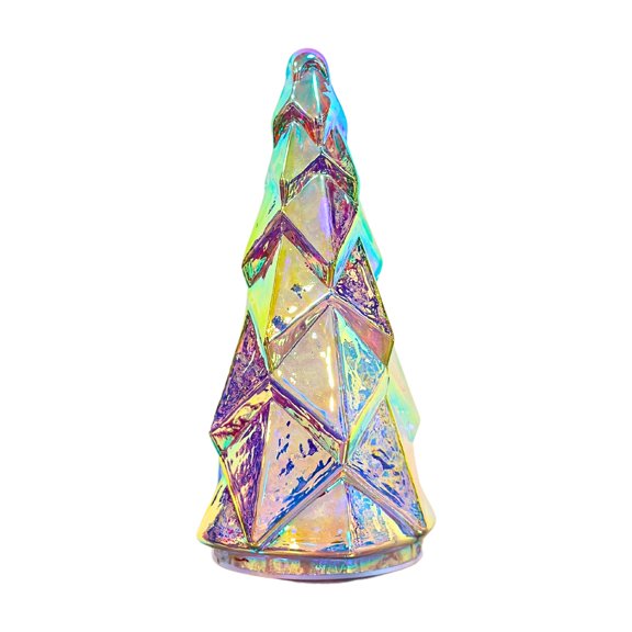 8 inches Christmas Tree Table Light Mercury Glass LED Lighted Holiday Decoration for Table, Mantel, Fireplace, Entryway, Battery Powered