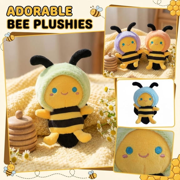 8 Inches Cute Purple Cartoon Bee Plush Doll, Soft Fluffy Stuffed Animal Toy With Adorable Expression, Perfect Cuddly Companion For Comfort, Playtime And Bedroom Decoration For