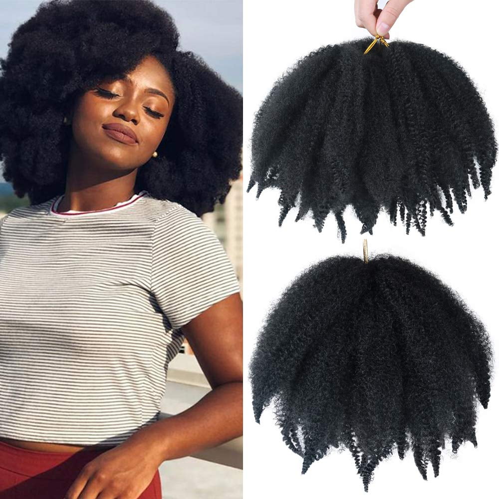 8 Inches Marley Hair Short Afro Kinky Twist Packs Marley Hair Curly Crochet Hair for Twists Marley Twist Crochet Braids Synthetic Kinky Hair Extensions(3Packs -1B) 1B# 8 Inch (Pack of 3)