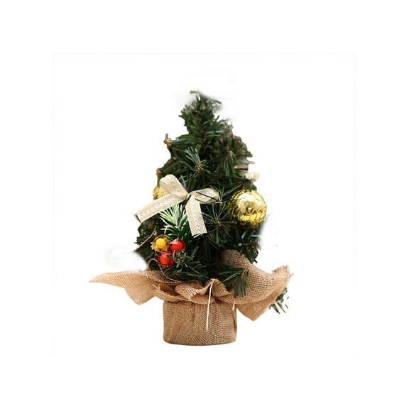 8 Inches Mini Christmas Tree with Base, Artificial Tabletop Christmas Tree Decorations, Small Christmas Trees with Bows and Christmas balls， Prefect for Desktop, Kitchen,Bedroom