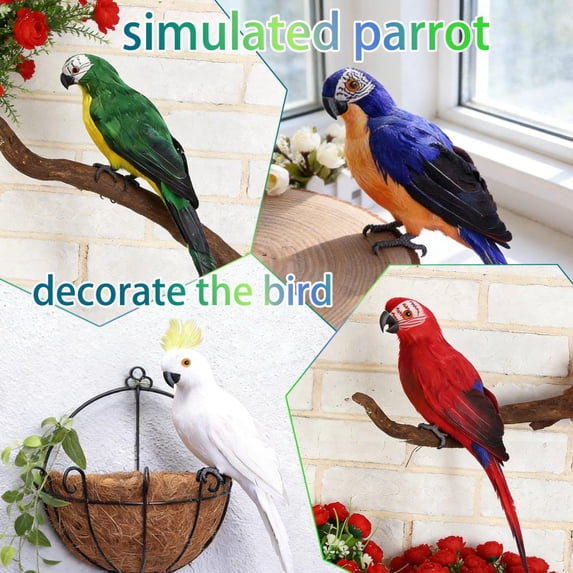8 Inches Realistic Feather Parrot Decor, Vivid Artificial Bird Craft with Lifelike Details, Rustic Garden & Home Ornament for Indoor Window, Outdoor Patio, Courtyard Decor for Family & Housewarming