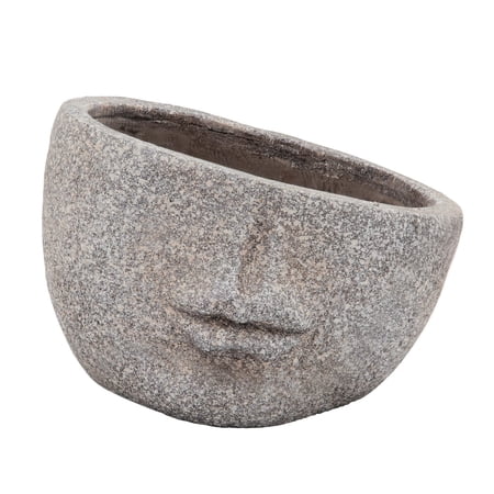 8 Inches Resin Half Face Textured Planter, Taupe Gray-Saltoro Sherpi