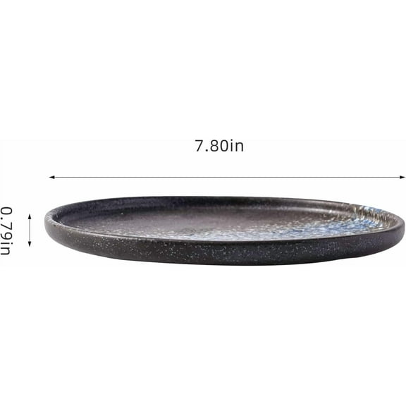 8 Inches Round Ceramic Dinner Plates Set of 4, Microwave Oven Dishwasher Safe Modern Restaurant Style Rustic Brown Blue