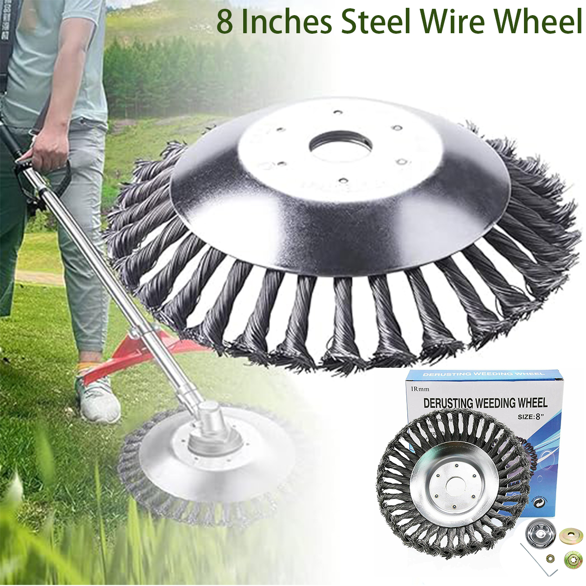 8 Inch Steel Wire Rotary Brush Cutter Trimmer Head Universal Replacement Weed Blade Cutter for String Trimmers Gardening Lawnmower Weeding rusting snow removal Walmart