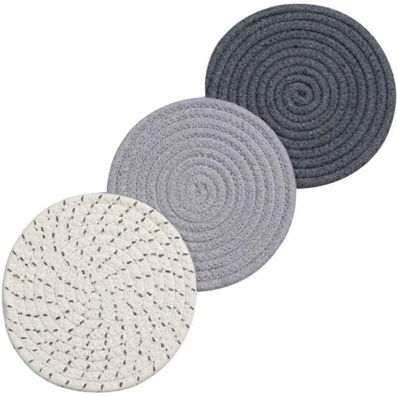 8 Inches Trivets for Hot Dishes, 3 Pieces Cotton Trivets Mats for Kitchen, Hot Pads for Countertops and Table, Heat-Resistant Pot Holders for Hot Pots and Pans(Gray, 3pcs)