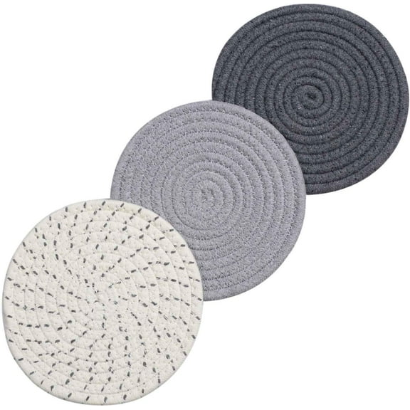 8 Inches Trivets for Hot Dishes, 3 Pieces Cotton Trivets Mats for Kitchen, Hot Pads for Countertops and Table, Heat-Resistant Pot Holders for Hot Pots and Pans(Gray, 3pcs)