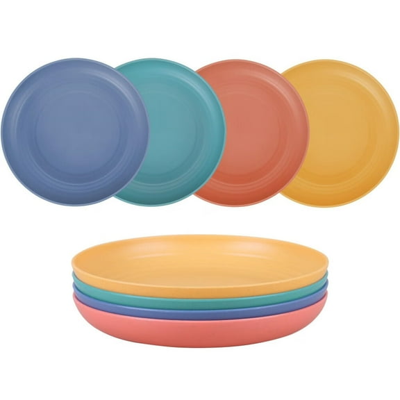 8 Inches Unbreakable Wheat Straw Plates - Lightweight & Reusable Plate Sets of 4 for Kitchen Dishes - Dishwasher & Microwave Safe - Healthy, BPA Free & Eco-Friendly (4 Color)