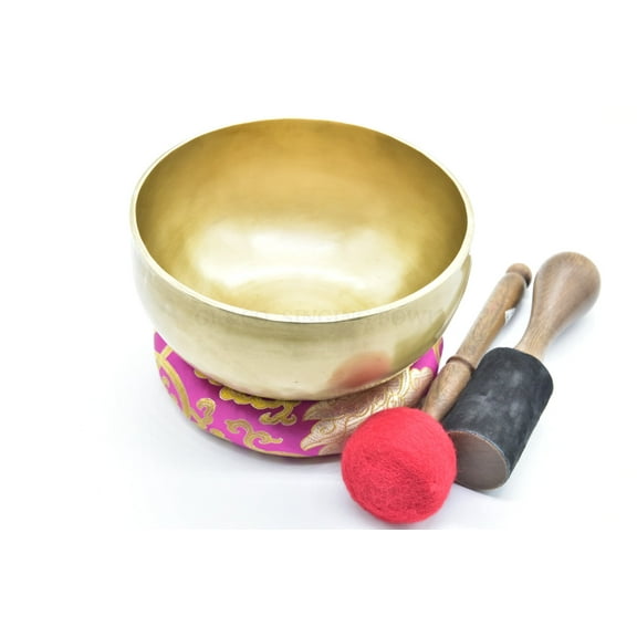 8 Inches-hammered Tibetan Singing Bowl for Meditation, Healing, Mindfulness, Relaxation ~ Mat Finished Bowl, Wooden Mallet, drum-stick, Silk Made Cushion