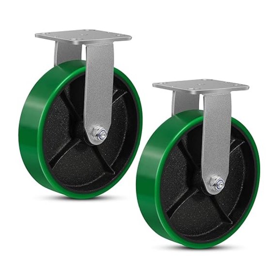 8" Industrial Caster Wheels Heavy Duty, Polyurethane on Steel Wheel, Top Plate Fixed Casters(2 Pack Rigid)
