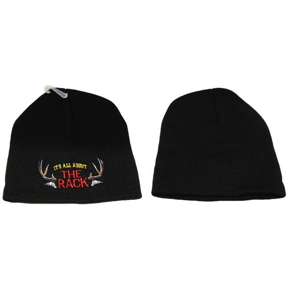 8" It's All About The Rack Black Hunting Deer Embroidered Beanie Skull Cap Hat