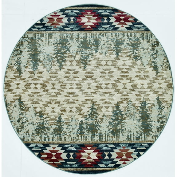 8' Ivory Machine Woven Pinegrove Lodge Round Indoor Area Rug