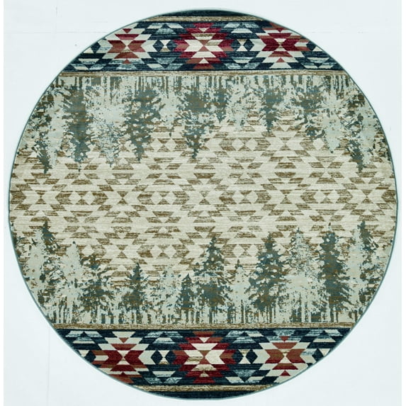 8' Ivory Machine Woven Pinegrove Lodge Round Indoor Area Rug