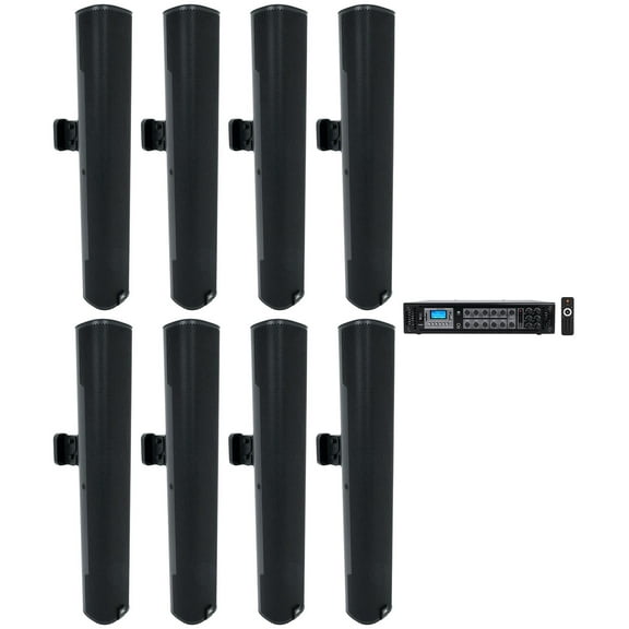 (8) JBL COL600-BK 24" Black 70V Commercial Column Wall Mount Array Speakers+Amp