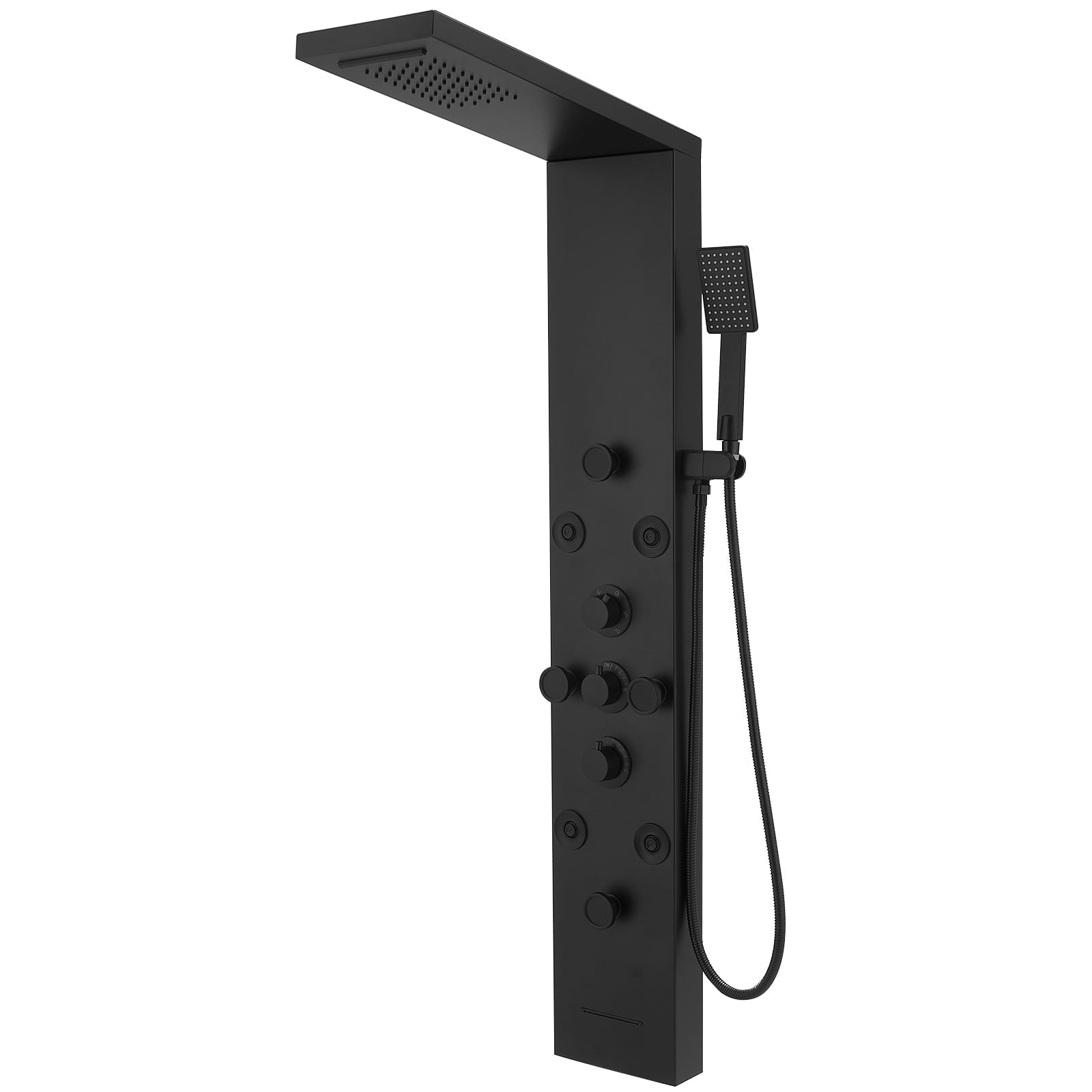 Matte Black 52'' Shower Panel with Rainfall Shower Head and Body Jets