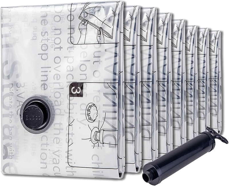 8 Jumbo Vacuum Storage Bags, Vacuum Seal Bags for Clothing, Travel Space Saver Bags for Luggage Clothes Pillows Comforters Blankets Bedding