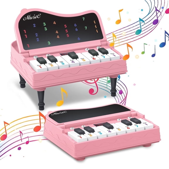 8 Keys Piano for Kids, Mini Piano Keyboard Toy, Music Toy Instruments with LED Screen & Light-Up Keys, Music Interactive Birthday Gift 4 5 6 Year Old Boy Girl Child (Pink)
