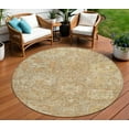 thumbnail image 1 of HomeRoots 603739 8 ft. Khaki & Brown Round Damask Washable Indoor & Outdoor Area Rug, 1 of 5