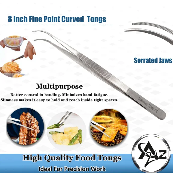 8" Kitchen Tweezer Chef'S Garnishing Tong Food Presentation/Plating Curved Tool