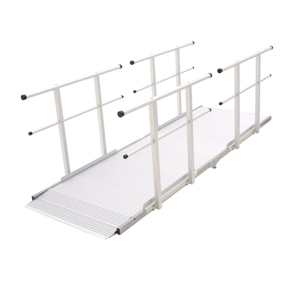 8' L Silver Spring Folding Aluminum Mobility Ramp with Dual Handrails, 850 lb. Capacity, 2in Siderails, Textured Traction, Scooter or Wheelchair Access